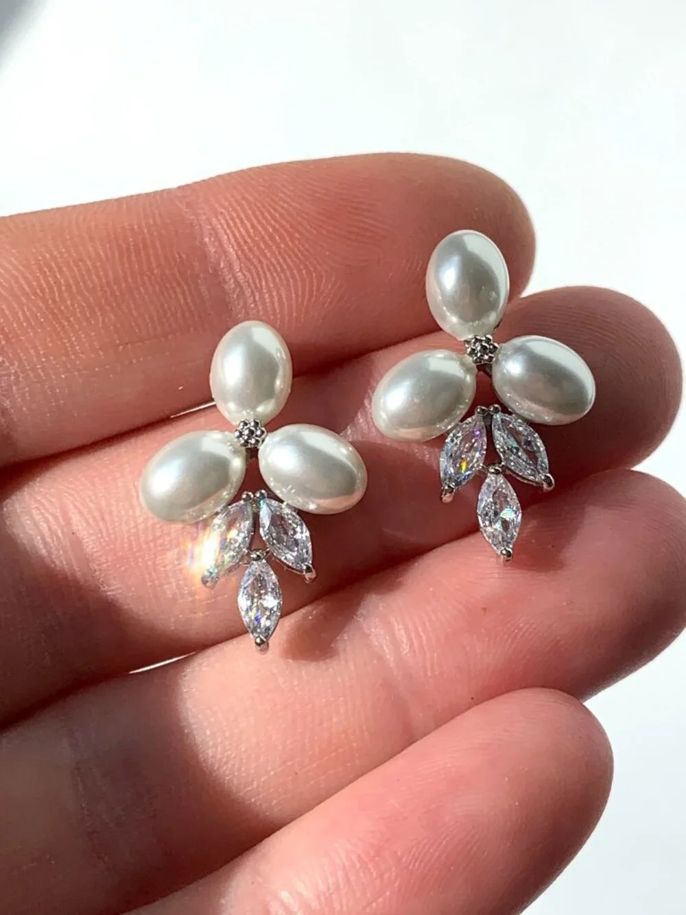 NEW~ Anthropologie, BHLDN, Triple Pearl & Marquise Crystal Cluster Stud Earrings